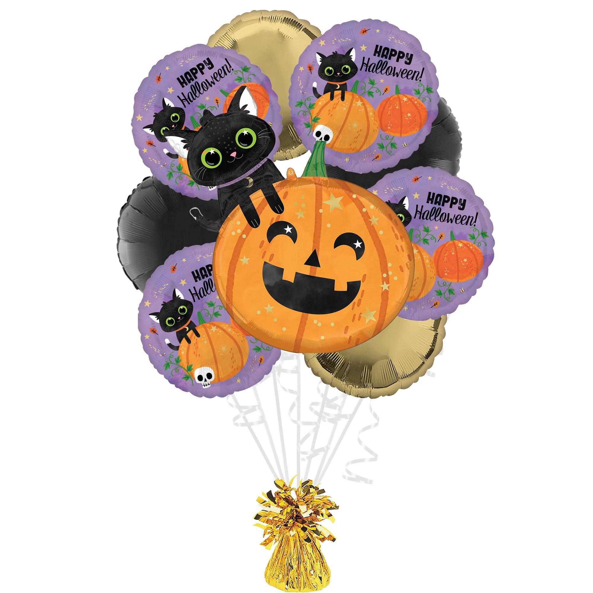 Black Cat & Pumpkin Halloween Foil Balloon Bouquet